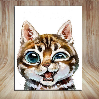 diy数字油画动物卡通填色手绘油彩画客厅装饰画手工宠物 萌宠牙痛猫 6