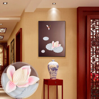 
                                        全悦中式玄关装饰画竖款客厅现代简约立体浮雕挂画书房卧室壁画 25MM厚板                