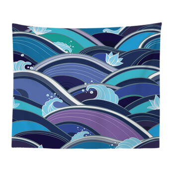 青骢马日式浮世绘海浪纹沙发巾墙面背景民族个性挂毯装饰壁毯艺术画布