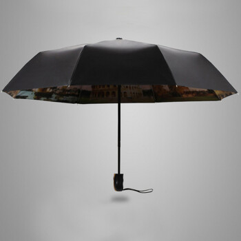 
                                        菲亚莉 雨伞 女 双层黑胶油画伞 晴雨两用Umbrella 蓝色                