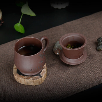 
                                        金镶玉 宜兴紫砂杯 茶杯水杯茶具办公杯带内胆过滤 寿比南山杯                