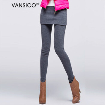 VANSICO 2015冬季打底裤加绒裤假两件包臀裙裤女靴裤打底裤女冬大码女装 DK807 807包臀-灰色 L