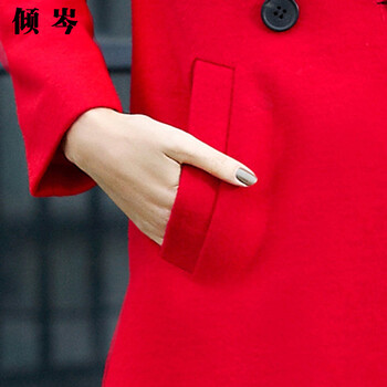 倾岑  2016秋冬装新款女装 时尚花苞袖大翻领毛呢大衣潮 Z219# 藕色 S建议100斤以下