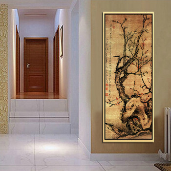 
                                        莫涵中式玄关装饰客厅办公室书房壁画有框竖版过道挂画 傲雪迎春 如图包含外框尺寸 60*160                