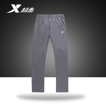 特步（XTEP）运动裤男长裤2024夏季新款透气舒适休闲裤男裤子健身跑步裤针织裤 灰-梭织款（透气）拉链口袋 180/88A(XL)