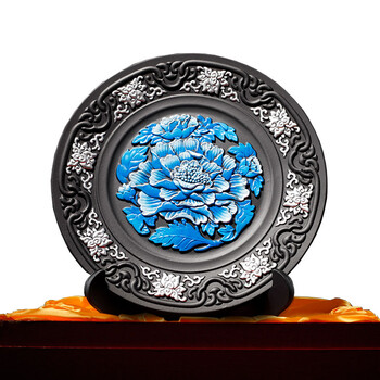 金乌炭雕（klinart）富贵芙蓉盘炭雕摆件家居炭雕工艺品创意礼物