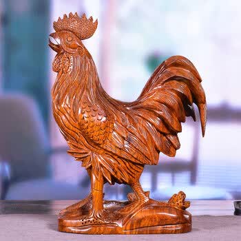 礼品 工艺礼品 豆禅 木雕鸡摆件实木花梨大公鸡十二生肖鸡动物鸡客厅