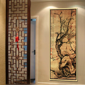 
                                        莫涵中式玄关装饰客厅办公室书房壁画有框竖版过道挂画 傲雪迎春 如图包含外框尺寸 60*160                