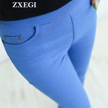 ZXEGI女装 秋冬新款女韩版加绒加厚钉扣时尚打底裤 P561 牛仔蓝 M