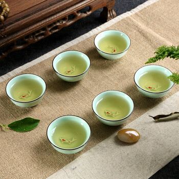 樱艺青瓷功夫茶具 龙泉青瓷茶具套装 盖碗 陶瓷茶具杯茶海 功夫茶杯鱼杯套装 8件套