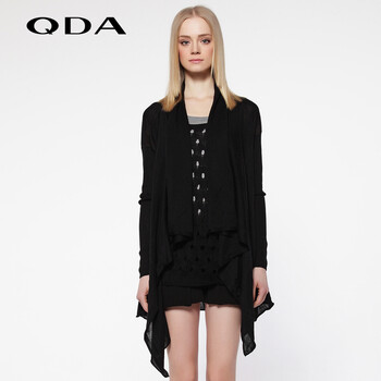 QDA品牌女装不规则OL简约针织衫39102702 卡其 F均码