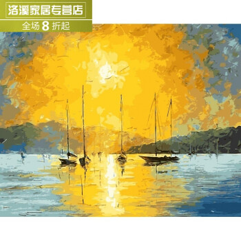 油画客厅炫彩抽象风景手绘画 渔港晨霞40*50 60*75km77 渔港晨霞 60*