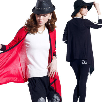 蓝雨蝶依*2014新款秋装女韩长袖<em>白边</em>条开衫毛