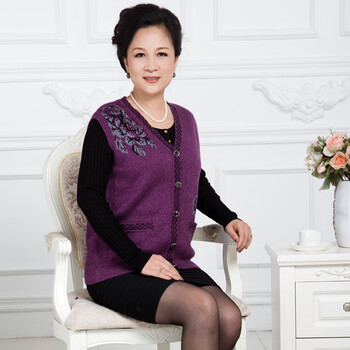 绒志祺 <em>中老年女士秋冬</em>新款 V领提花加厚羊绒