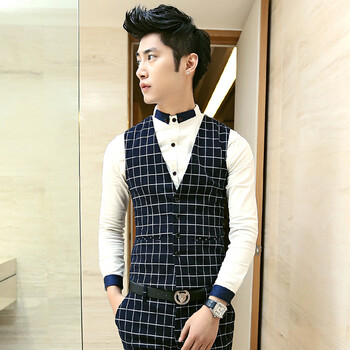 幸福时光 男士秋冬季格子西装<em>马甲男款</em>韩版修