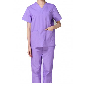 手术衣服女棉夏季洗手衣短袖薄款分体护士医生服南丁格尔男 雪青色女