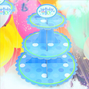 志动 卡通加硬三层蛋糕架 纸杯甜品糖果架 生日婚庆派对布置 蓝色大圆点
