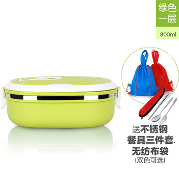 帮太太不锈钢保温饭盒桶多层长方形学生便当盒套装保温桶保温提锅 绿色 四层