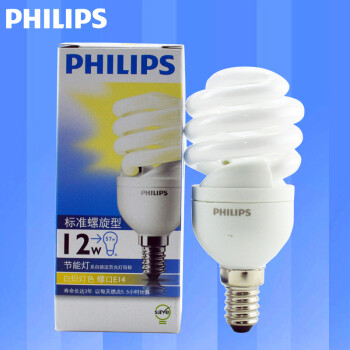 
                                                            飞利浦PHILIPS节能灯全螺旋型三基色e14小螺口客厅厨房吊灯光源灯泡 12w 白光                