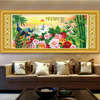 十字绣客厅大画5d钻石画圆钻新款贴钻十字锈牡丹孔雀图富贵花开钻石秀 5D钻石画  竹报平安花开富贵203*92cm