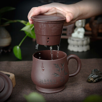 
                                        金镶玉 宜兴紫砂杯 茶杯水杯茶具办公杯带内胆过滤 寿比南山杯                