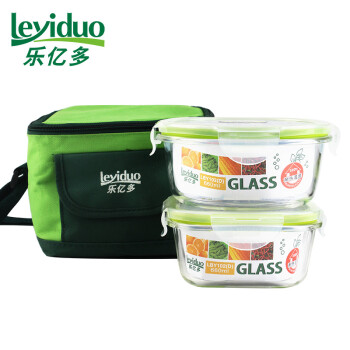 
                                        乐亿多（Leyiduo） 耐热400℃ 玻璃饭盒 微波炉保鲜盒 便携带餐便当盒 密封防漏 正550ml+圆660ml                