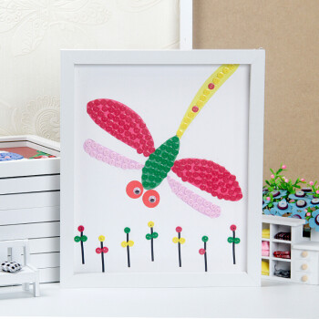 父节礼物儿童纽扣画diy材料包幼儿园手工制作粘贴画学生画 蜻蜓 (含框