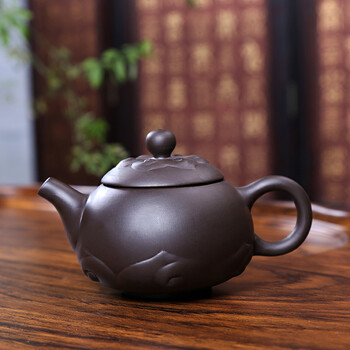 言艺 紫砂功夫茶具套装 科技木实木压板茶盘 新莲花紫砂配边雕荷韵仿酸枝