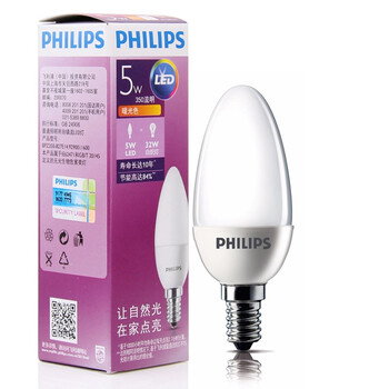 【京东超市】飞利浦(PHILIPS) LED灯泡 椒泡 蜡烛泡 5W E14小螺口2700K暖白色黄光 磨砂 单支装暖光色