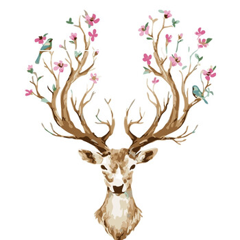 油彩画挂画鹿客厅自绘水彩油画填色画手绘手工装饰画 灰色 梅花鹿24 4