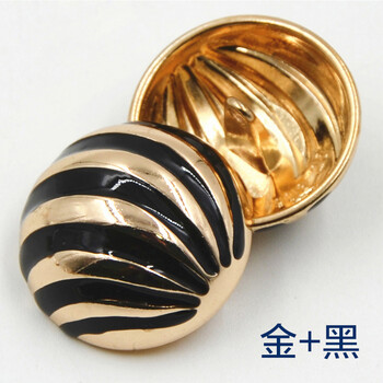 
                                        迈利达 金属条纹点油钮扣 休闲大衣扣子 外套 毛呢大衣 风衣纽扣 金+黑1颗 25mm                