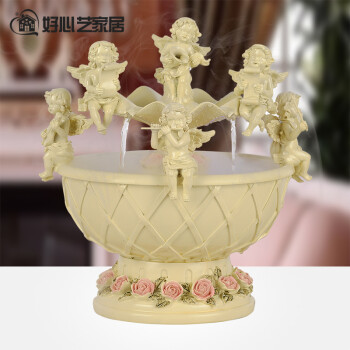 
                                        好心艺欧式天使流水喷泉结婚礼物摆件 创意浪漫摆设家居 米黄带喷雾器                