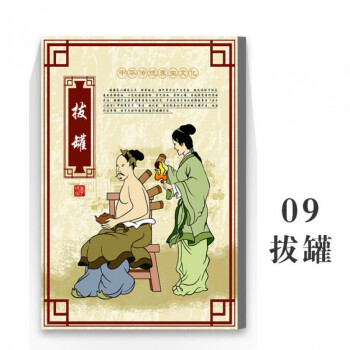 中医推拿经络针灸拔罐足疗古代挂画美容精湛古画馆装饰墙壁画 09拔罐