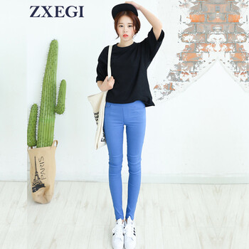 ZXEGI女装 秋冬新款女韩版加绒加厚钉扣时尚打底裤 P561 牛仔蓝 M