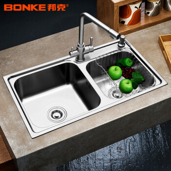 BONKE邦克 水槽双槽304不锈钢水槽洗菜盆台