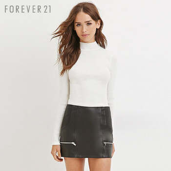 FOREVER21 1罗纹小高领修身长袖针织衫 奶油色 M