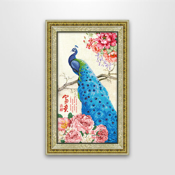 
                                                            ks十字绣新款魔方钻石画客厅5D钻石绣贴钻牡丹动物系列画富贵孔雀 魔方钻 49*85cm 5D油画布钻石画                