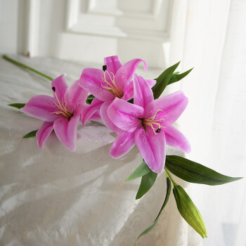 花单支绢花客厅室内装饰花假花花艺干花花束塑料花插花 4头百合紫色