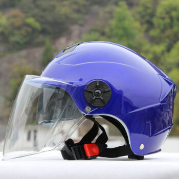 摩托车头盔帽男性夏天女款夏季透气遮阳雨晒轻便式双镜片 108蓝色双