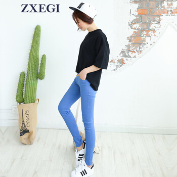 ZXEGI女装 秋冬新款女韩版加绒加厚钉扣时尚打底裤 P561 牛仔蓝 M
