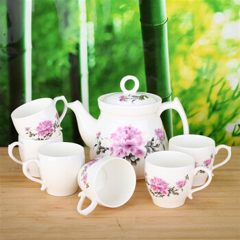 
                                        
                                                            洁雅杰茶具套装整套茶具陶瓷7件套(1茶壶+6茶杯)大容量礼盒装茶具套装 牡丹                