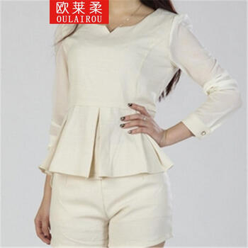 欧莱柔 <em>2014</em>秋修身<em>套装</em>两件套<em>上衣</em>拼接<em>短裤女</em>