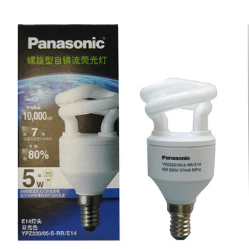 松下（Panasonic）螺旋型节能灯5W E14灯头 6支装 冷光/日光色
