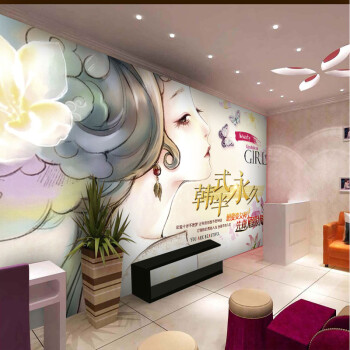 美容院壁纸墙纸个性3d复古美甲店时尚造型美妆背景墙无缝壁布壁画