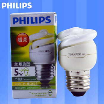 
                                                            飞利浦PHILIPS  节能灯泡 螺旋型 三基色 E27大螺口 全螺旋5w白光 日光色(白光)                