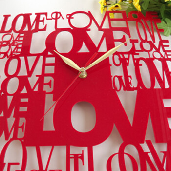 
                                        个性一百钟 love 亚克力挂钟个性订制石英钟创意剪纸挂钟艺术壁钟静音                