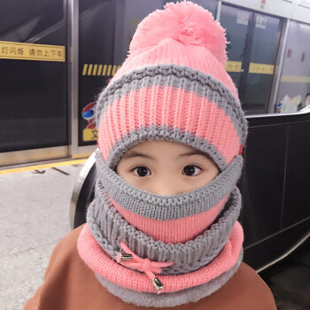 加厚毛线帽儿童加绒宝宝保暖帽子围巾三件套子女孩围脖小孩子的童装