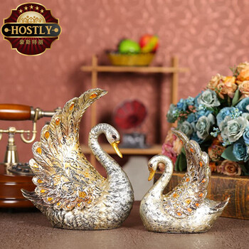 
                                                            豪斯特丽（HOSTLY） 天鹅摆件 客厅电视柜装饰品新婚庆结婚礼物 描金情侣天鹅                