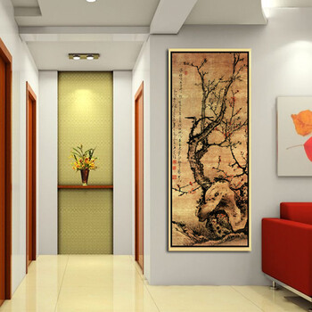 
                                        莫涵中式玄关装饰客厅办公室书房壁画有框竖版过道挂画 傲雪迎春 如图包含外框尺寸 60*160                