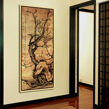 
                                        莫涵中式玄关装饰客厅办公室书房壁画有框竖版过道挂画 傲雪迎春 如图包含外框尺寸 60*160                